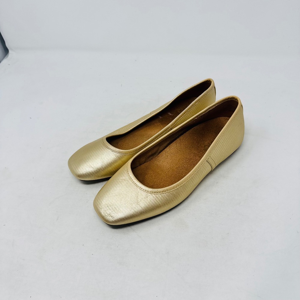 Vionic Orinda Ballet Flats Gold Metallic Square Toe Size 6 Orthopedic Comfort